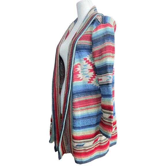 Polo Ralph Lauren Southwestern Open Cardigan Knit Sweater XS Aztec Linen Silk - Picture 3 of 10